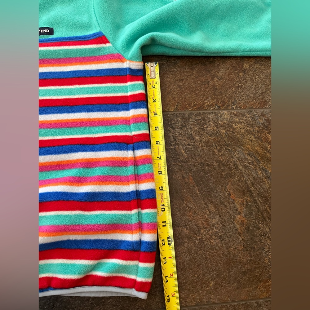 Women’s Lands’ End Heritage fleece pull over snap green striped jacket. Medium - Picture 11 of 16